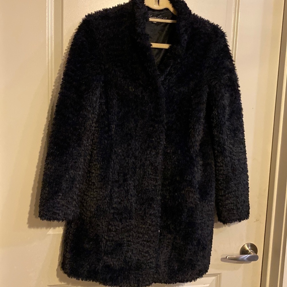 Kenneth Cole New York Womens Faux Fur Teddy Coat Black